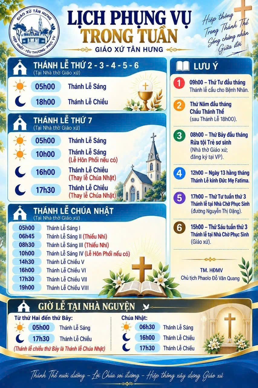 LỊCH PHỤNG VỤ TRONG TUẦN